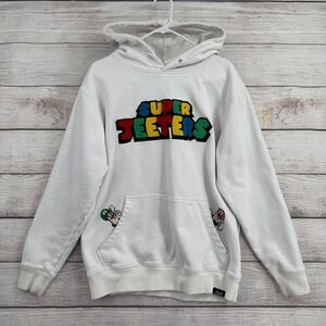 Jeeter Hoodie Mens M White Super Jeeters Nintendo Graphic Chenille Patch Colab
